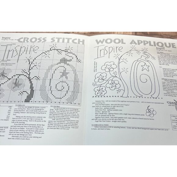 Sam Sarah Design Studio Cross Stitch & Wool Applique Pattern "Inspire" Doubles - Picture 3 of 3